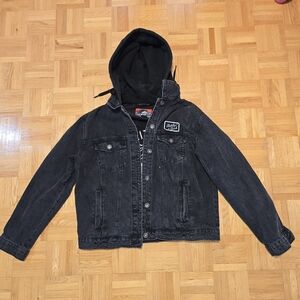 Men's Charcoal Hooded Denim Jacket